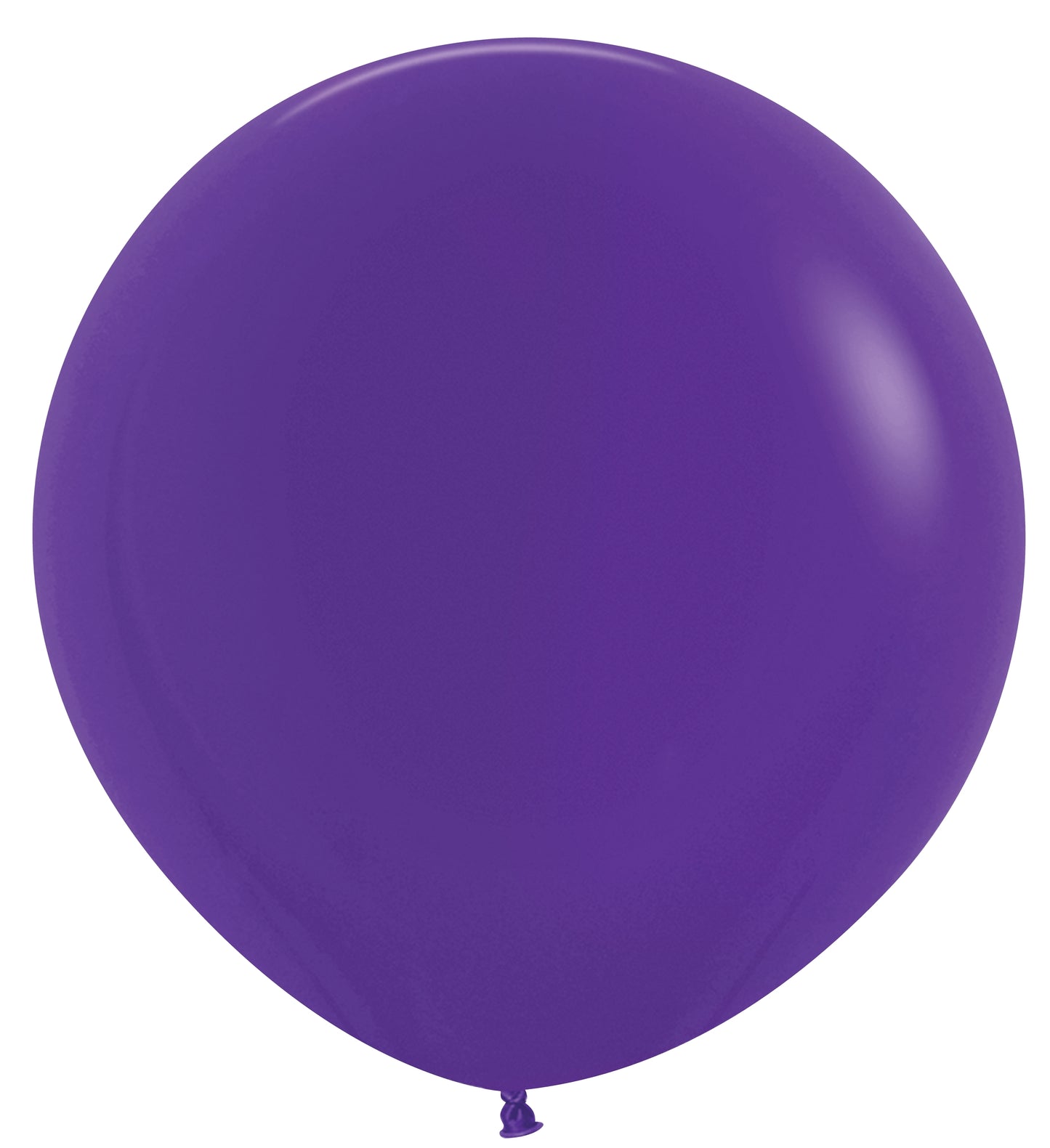 Two large, round violet latex balloons with smooth, glossy surfaces and tied ends.