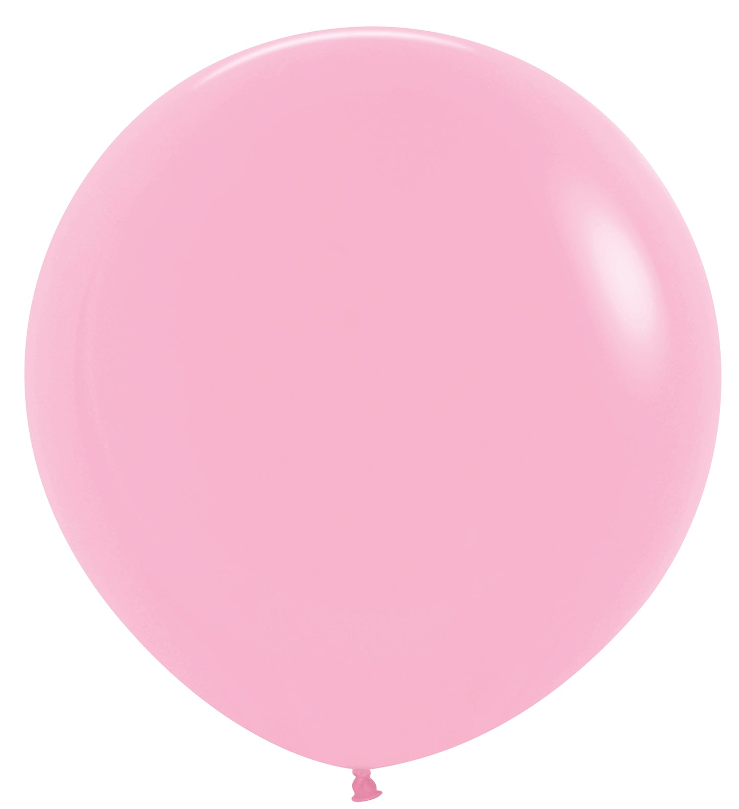 Large round bubble gum pink latex balloon, smooth and glossy surface, 36 inches inflated size.