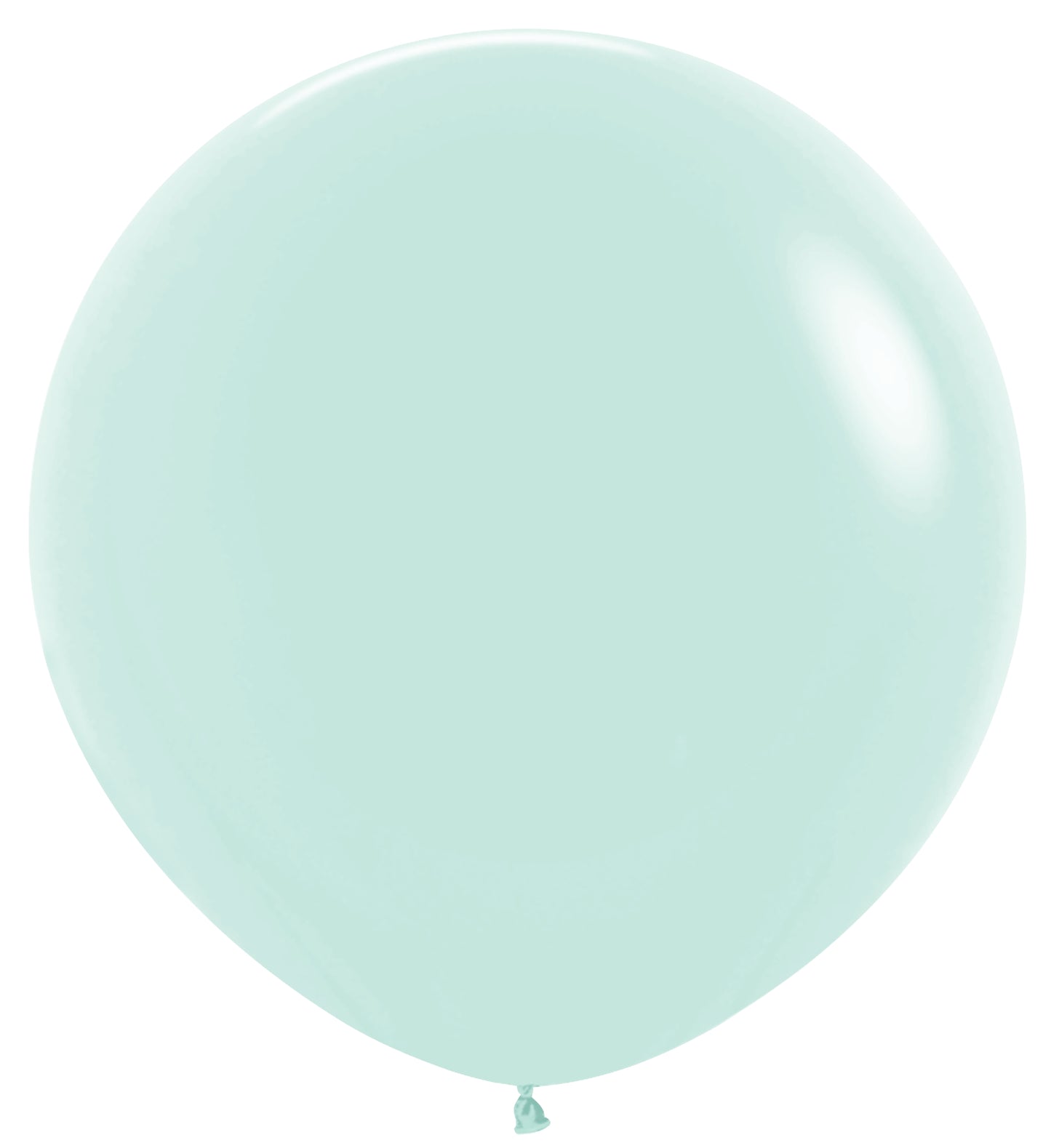 36-inch round pastel matte green latex balloon inflated with smooth surface and tied end.