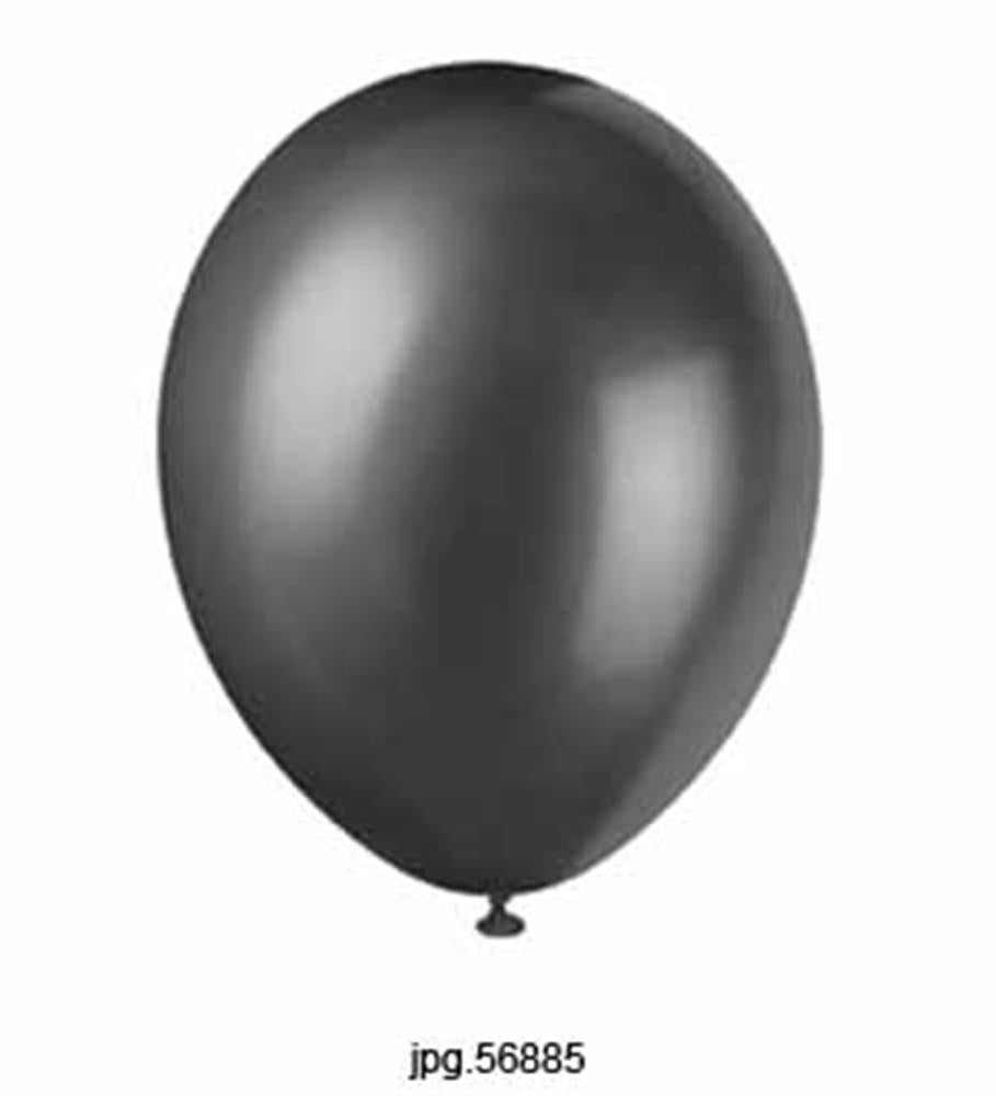 12-inch pearl black latex balloon inflated with a smooth shiny surface.