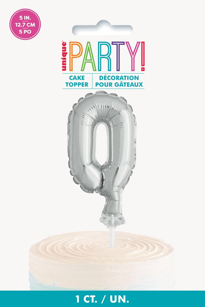 Adorno para tarta con globo número 0 de papel de aluminio plateado de 5 pulgadas
