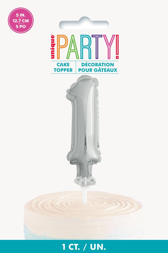 Decoración para tarta con globo de lámina plateada de 5.0 in, número 1