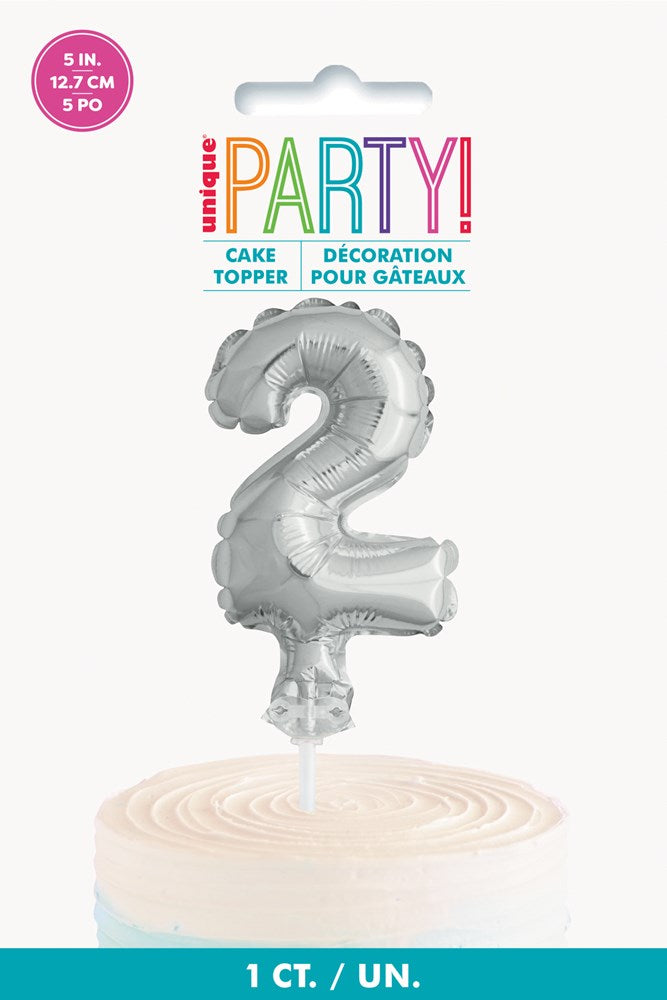 Decoración para tarta con globo de lámina plateada de 5.0 in, número 2