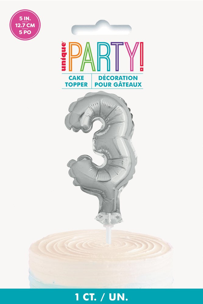 Decoración para tarta con globo de lámina plateada de 5.0 in, número 3