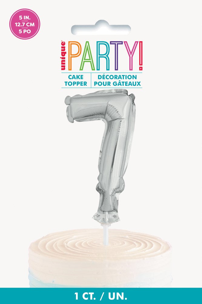 Decoración para tarta con globo de lámina plateada de 5.0 in, número 7