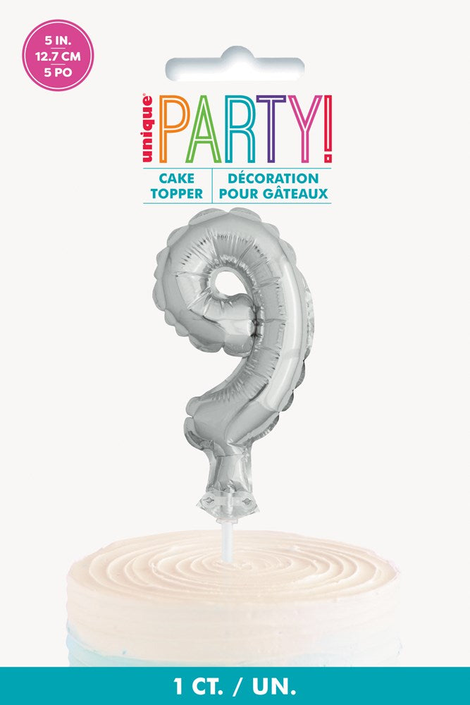 Decoración para tarta con globo de lámina plateada de 5.0 in, número 9