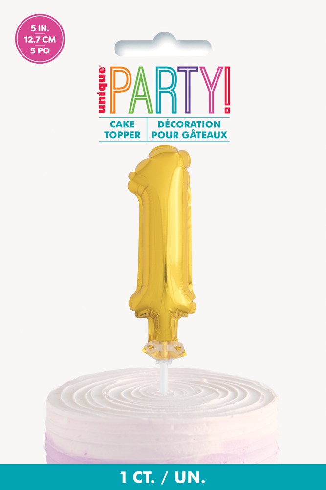 Adorno para tarta con globo número 1 de lámina dorada de 5 pulgadas