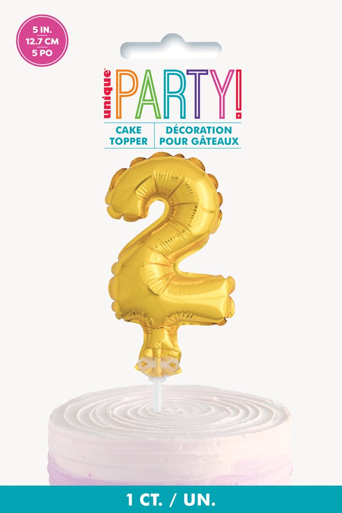 Adorno para tarta con globo número 2 de lámina dorada de 5 pulgadas