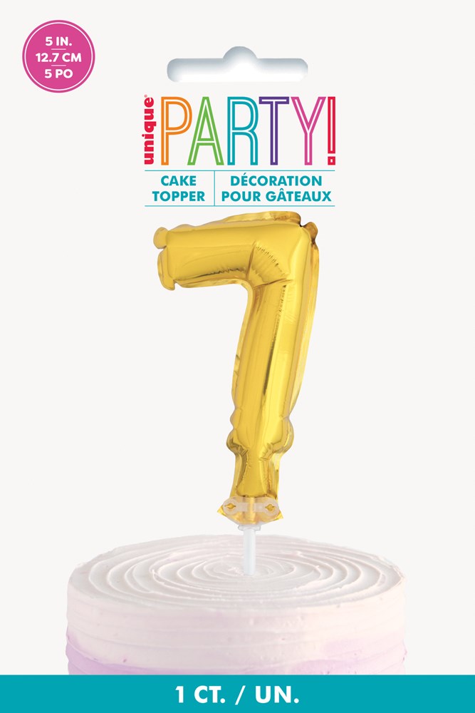 Adorno para tarta de 5 pulgadas con globo número 7 de lámina dorada