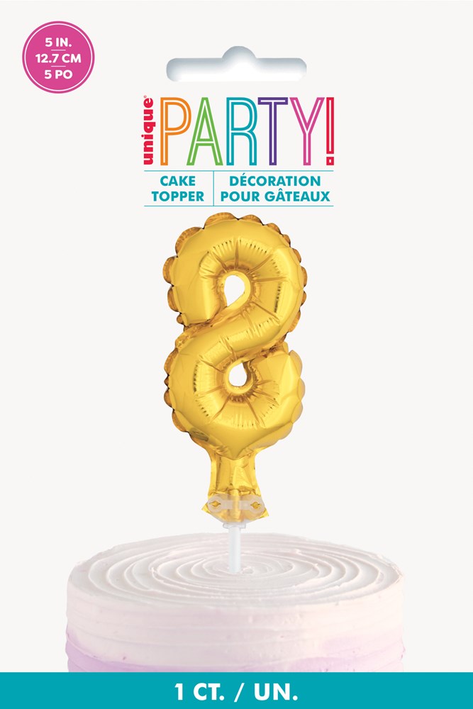Adorno para tarta de 5 pulgadas con globo número 8 de lámina dorada