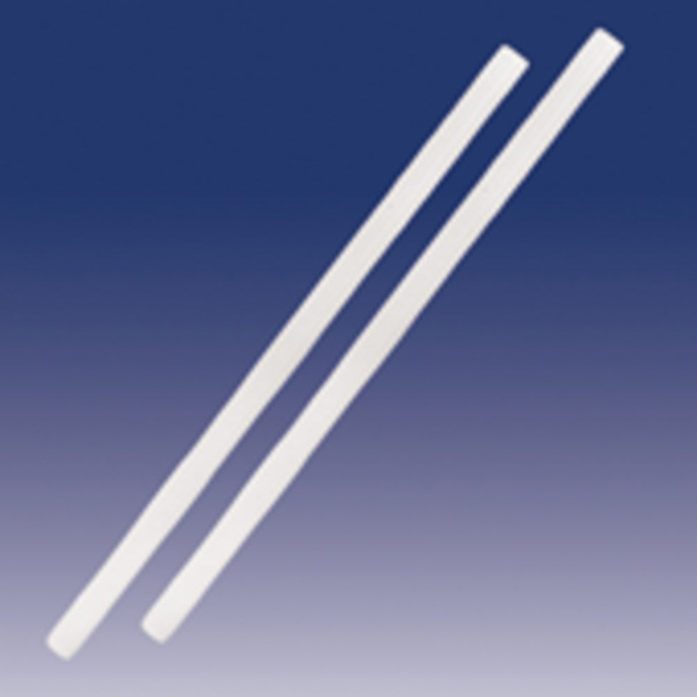 Two long white glue sticks, each about 10 inches, against a gradient blue background.