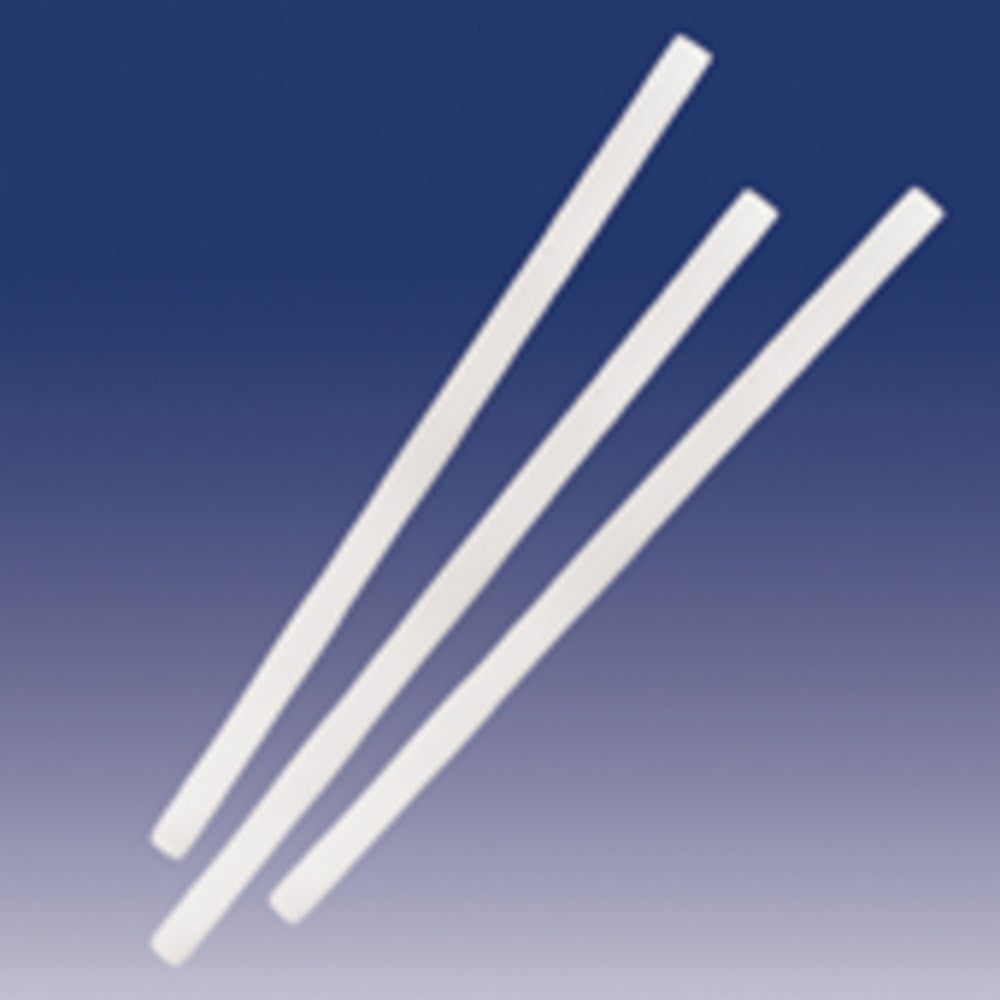 Three long, slender white glue sticks with smooth surfaces against a gradient blue background.