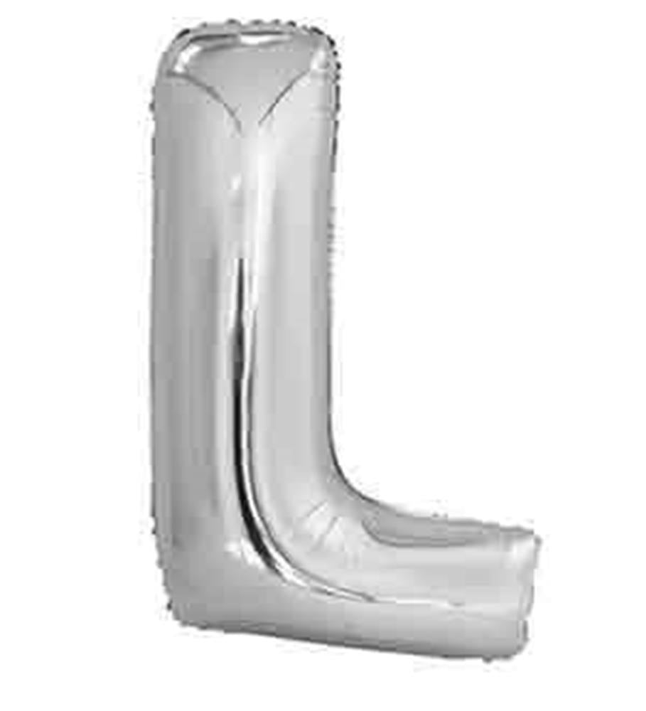 34-inch silver foil balloon shaped like the letter L with a shiny metallic finish.