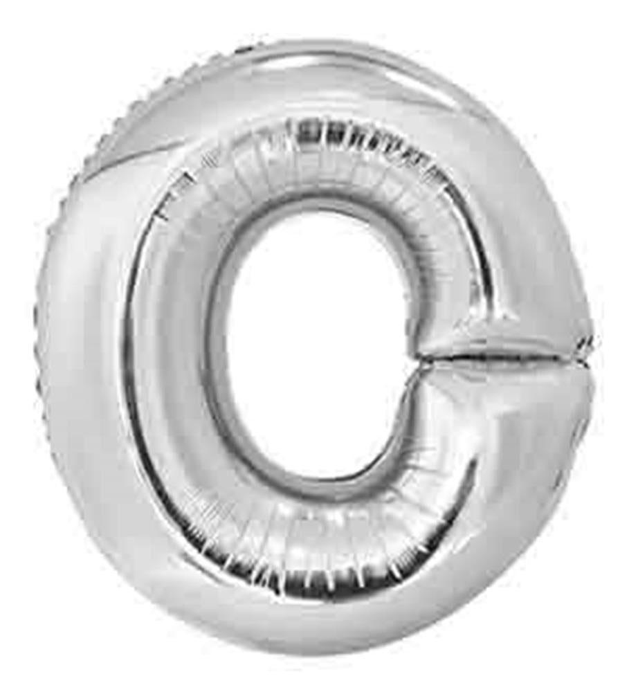 34-inch silver foil balloon shaped like the letter O with a shiny metallic finish.