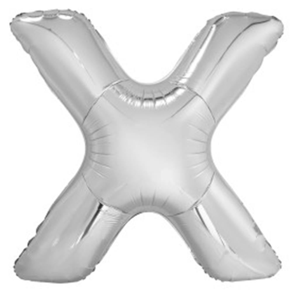 34-inch silver foil balloon shaped like the letter X with a shiny metallic finish.