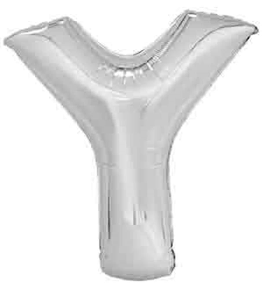 34-inch shiny silver foil balloon shaped like the letter Y.