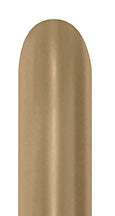 Silk gold dust latex balloon in elongated 260 shape with smooth, shiny finish.