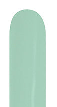 Pastel dusk green elongated 260 latex balloon, smooth matte finish.