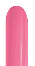 Bright rose pink long latex balloon with smooth texture and rounded tip.