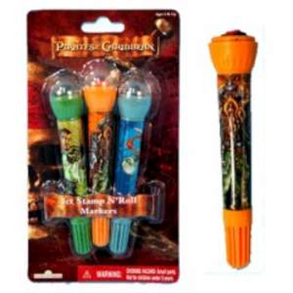 Set of three pirate-themed marker stamp rollers with colorful caps and illustrated handles.