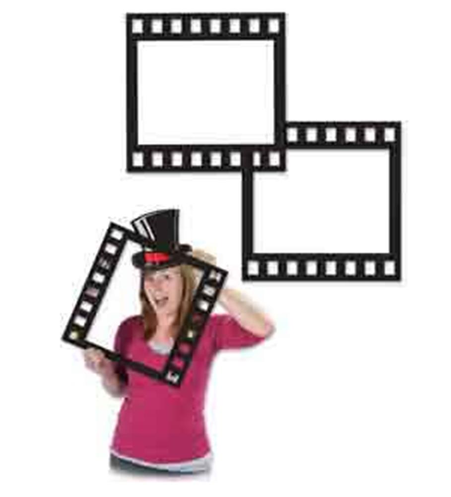 Black filmstrip-style photo frame with three rectangular openings, decorative and fun for posing.