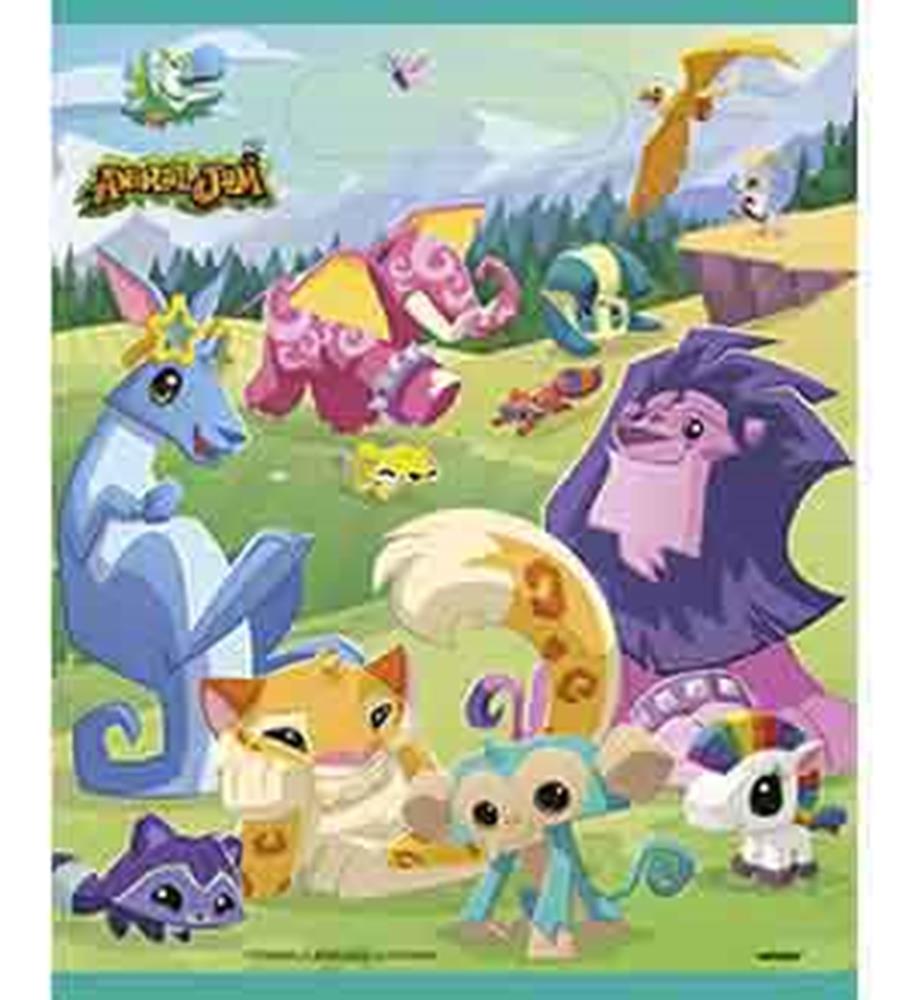 Colorful lootbag with Animal Jam characters in a vibrant outdoor scene.