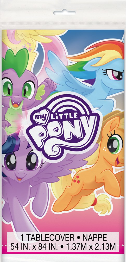 Colorful My Little Pony rectangular plastic table cover featuring characters Rainbow Dash, Spike, Twilight Sparkle, and.