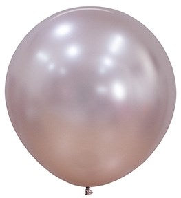 Glossy silk pink blossom latex balloon, 24 inch round shape, smooth surface.