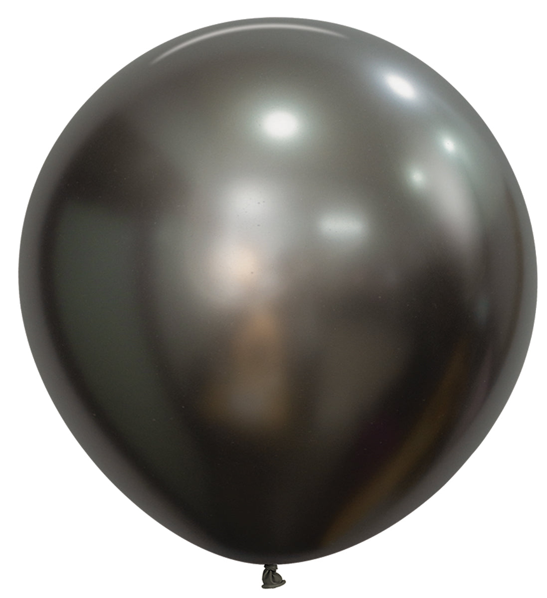 Round, 24-inch latex balloon in midnight grey with a smooth, satin-like finish.