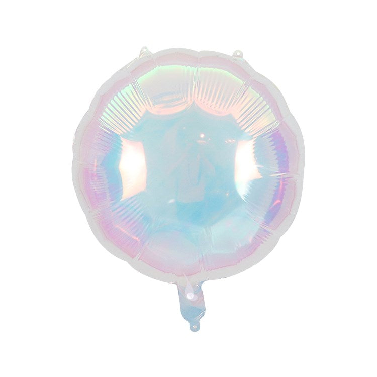 Round 18-inch iridescent mother of pearl foil balloon with subtle pastel hues and shiny finish.