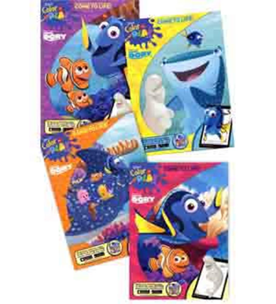Four colorful Finding Dory jumbo activity books with characters Dory, Nemo, and friends on the covers.