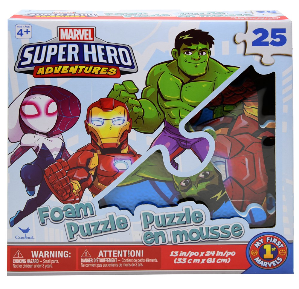 Boxed Marvel Super Hero Adventures foam puzzle mat with 25 pieces, colorful superhero designs.