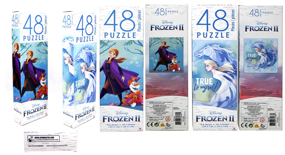 Frozen 2 Tower Box Puzzle set with six 48-piece jigsaw puzzles featuring colorful Disney Frozen 2 characters and scenes in.