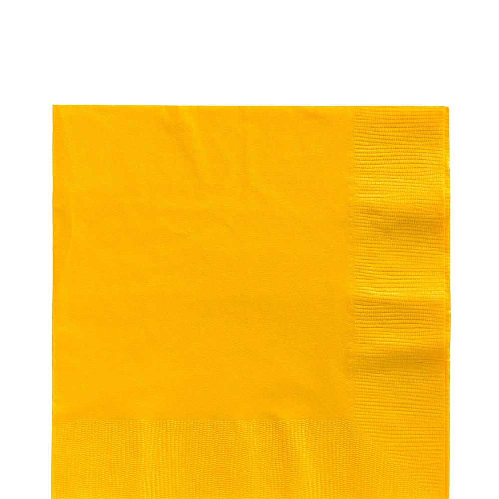 Bright yellow rectangular paper napkin with subtle embossed border on one side.