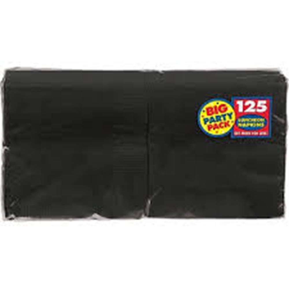Pack of 125 large black paper napkins with Big Pack label on white background.
