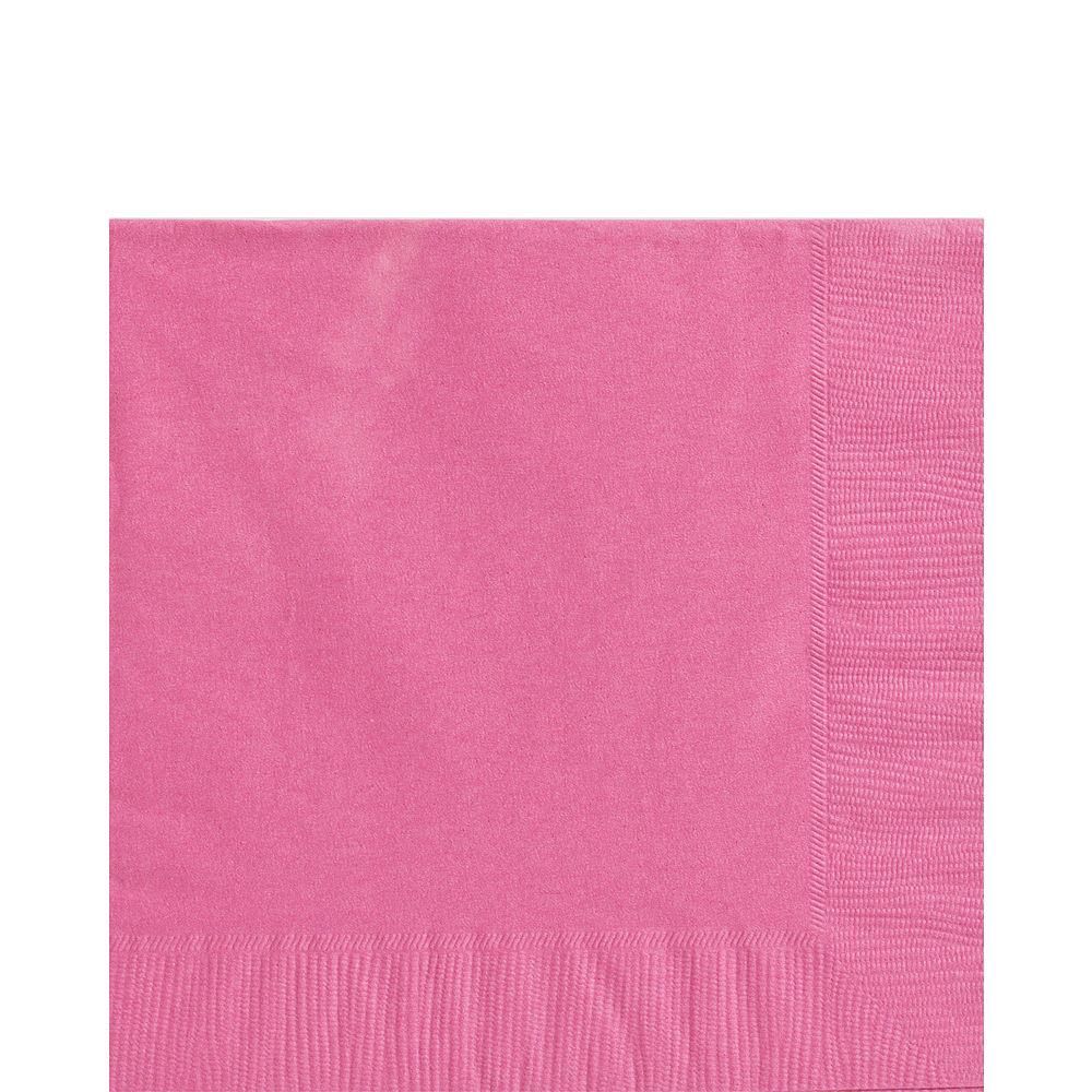 Bright pink large 2-ply paper napkin with textured border and smooth center.