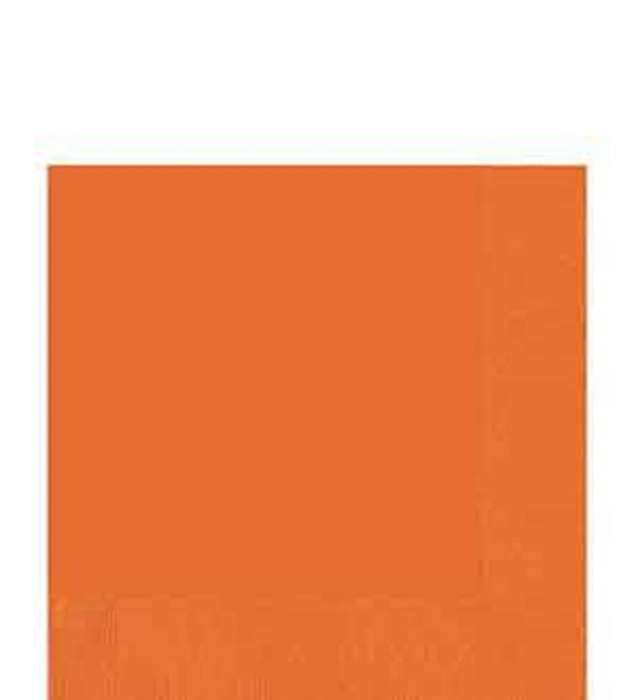 Bright solid orange large cloth napkin with a subtle border stitch detail.