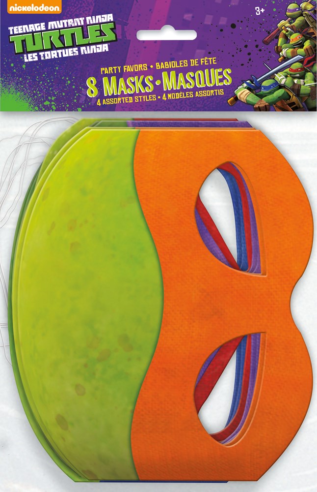 Teenage Mutant Ninja Turtles mask with orange eye band and green turtle face, plastic party mask.