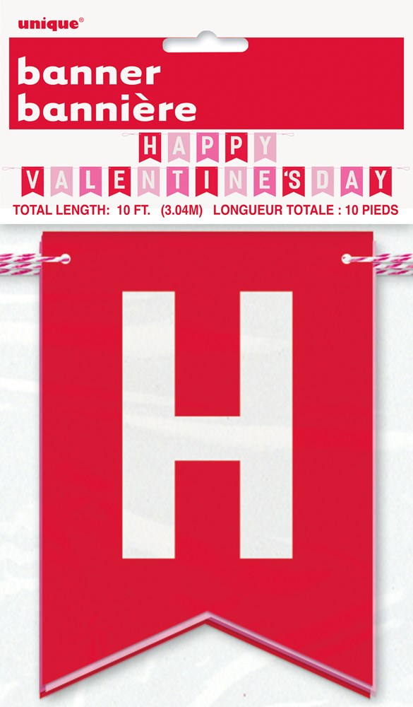 Banderín rojo y rosa con la frase "Feliz día de San Valentín", 10 pies, 2 unidades