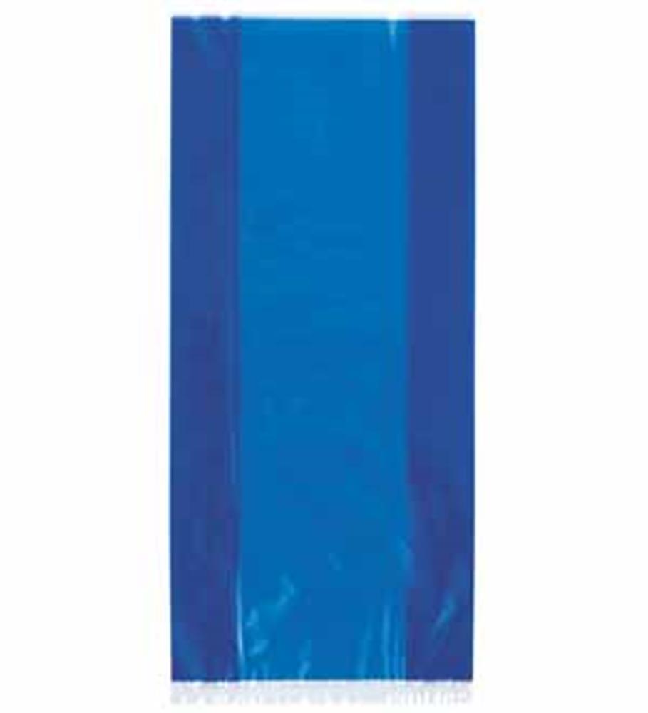 Transparent royal blue cello bag with solid color edges, rectangular shape, pack of 30.