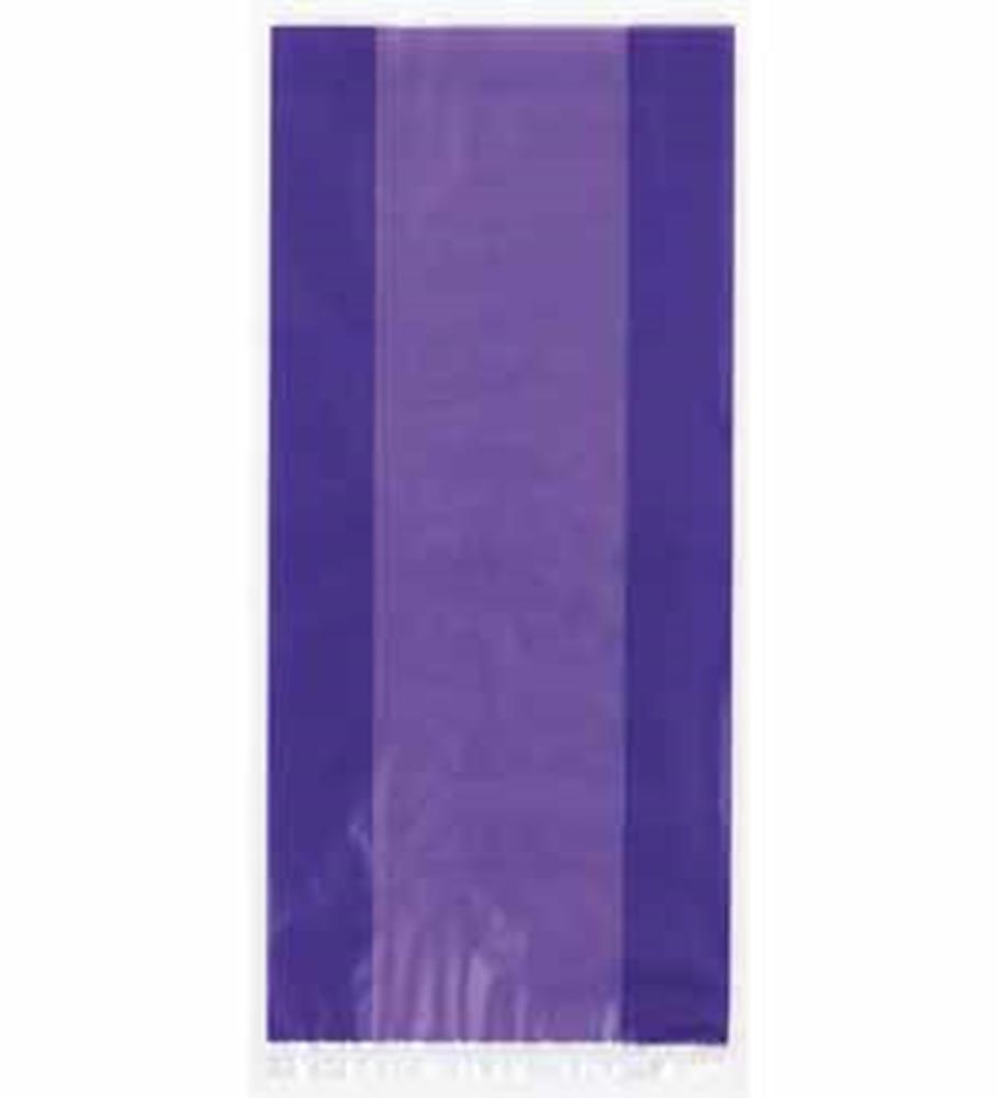 Tall rectangular purple cello bag with translucent center panel and solid purple sides.