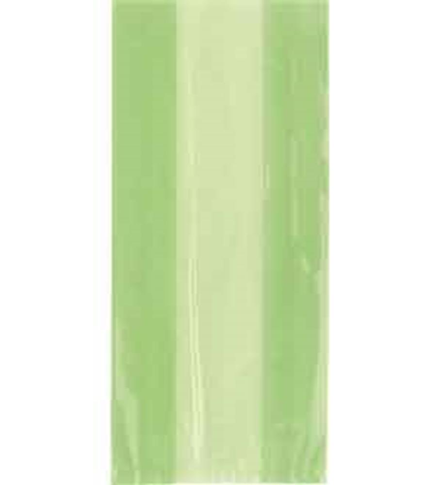 Glossy translucent lime green cellophane bag with flat, rectangular shape.