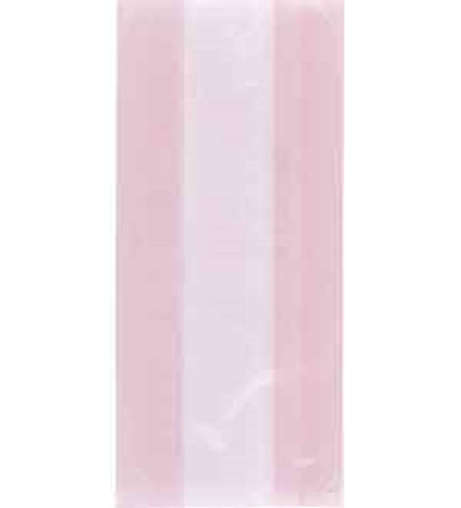 Clear pastel pink cello bag with a glossy finish, rectangular shape, and sealed bottom.