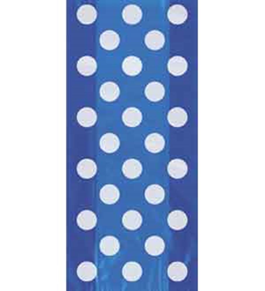 Royal blue cello bag with large white polka dots, 20-count pack.
