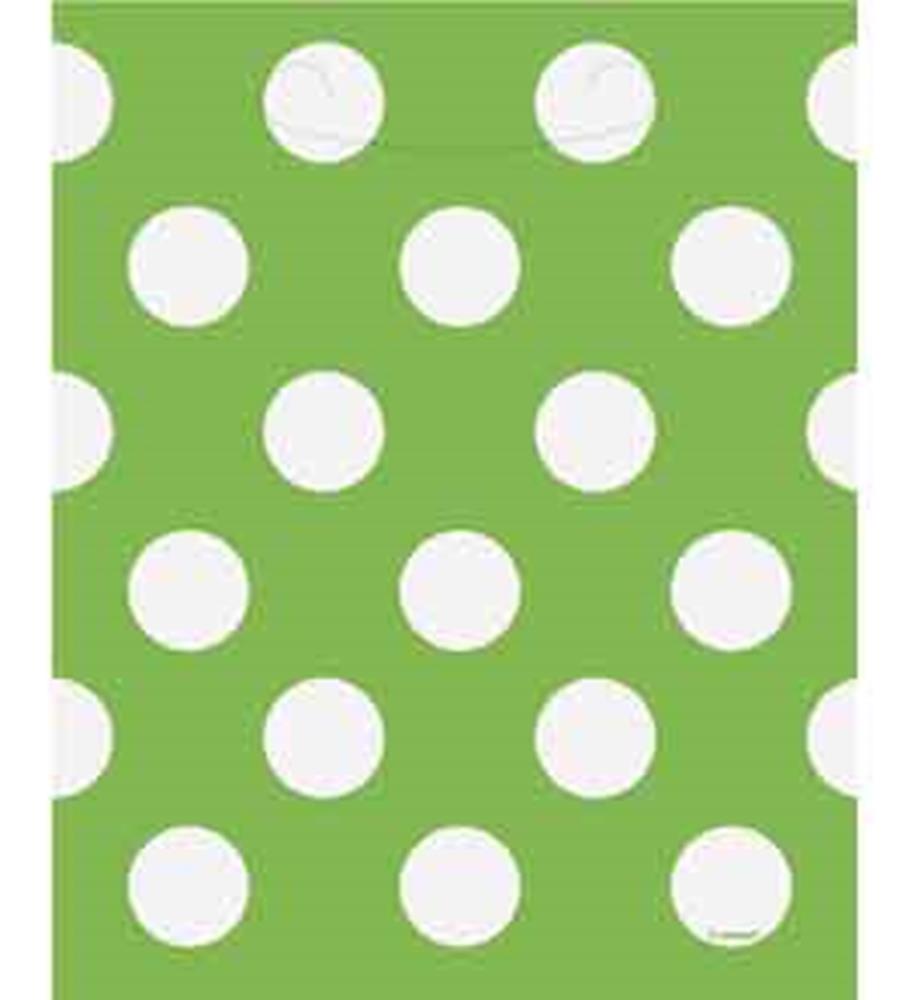 Lime green rectangular bag with evenly spaced large white polka dots.