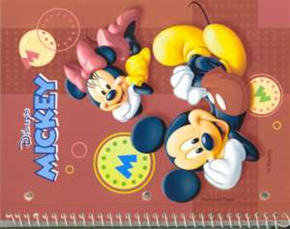 Red spiral notebook with Disney Mickey and Minnie Mouse playing instruments on the cover.