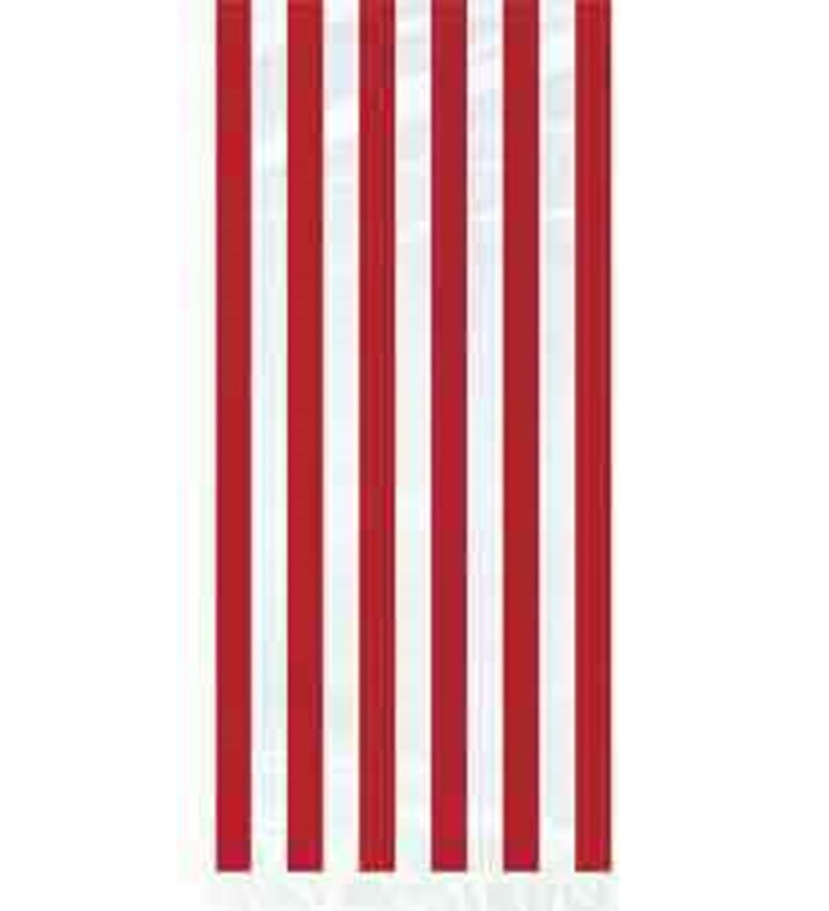 Clear cello bag with vertical red stripes, rectangular shape, suitable for packaging.