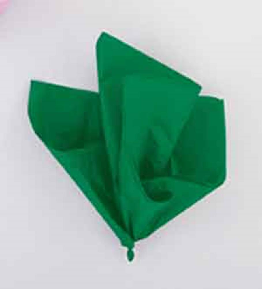 Bright green tissue sheet folded and tied at the bottom with a knot.