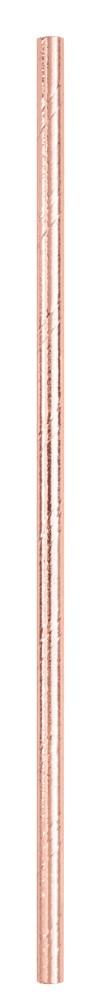 Set of 10 slim rose gold foil paper straws with vertical striped pattern.
