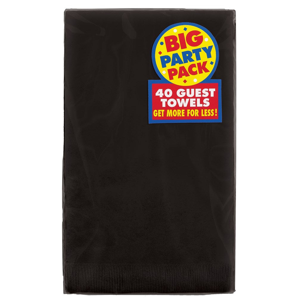 Jet black 2-ply guest towel pack with Big Party Pack label and 40-count indication.
